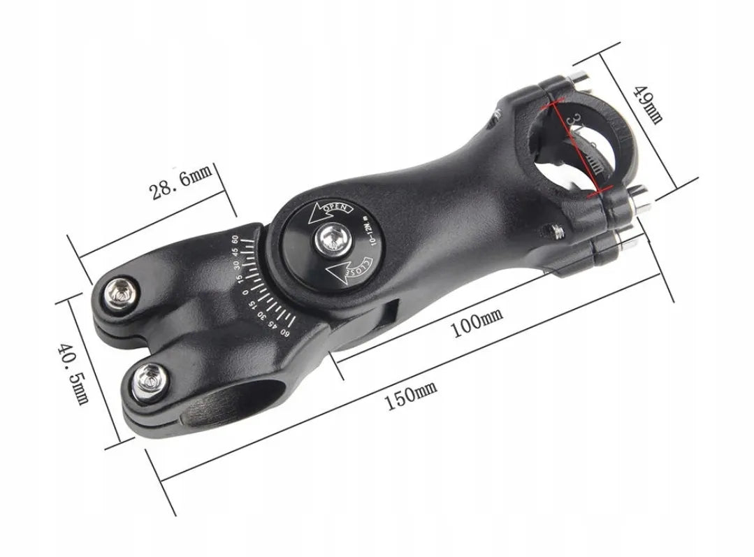 Mostek wspornik kierownicy rowerowy regulowany kąt 0-60° 31.8x100mm NOWY